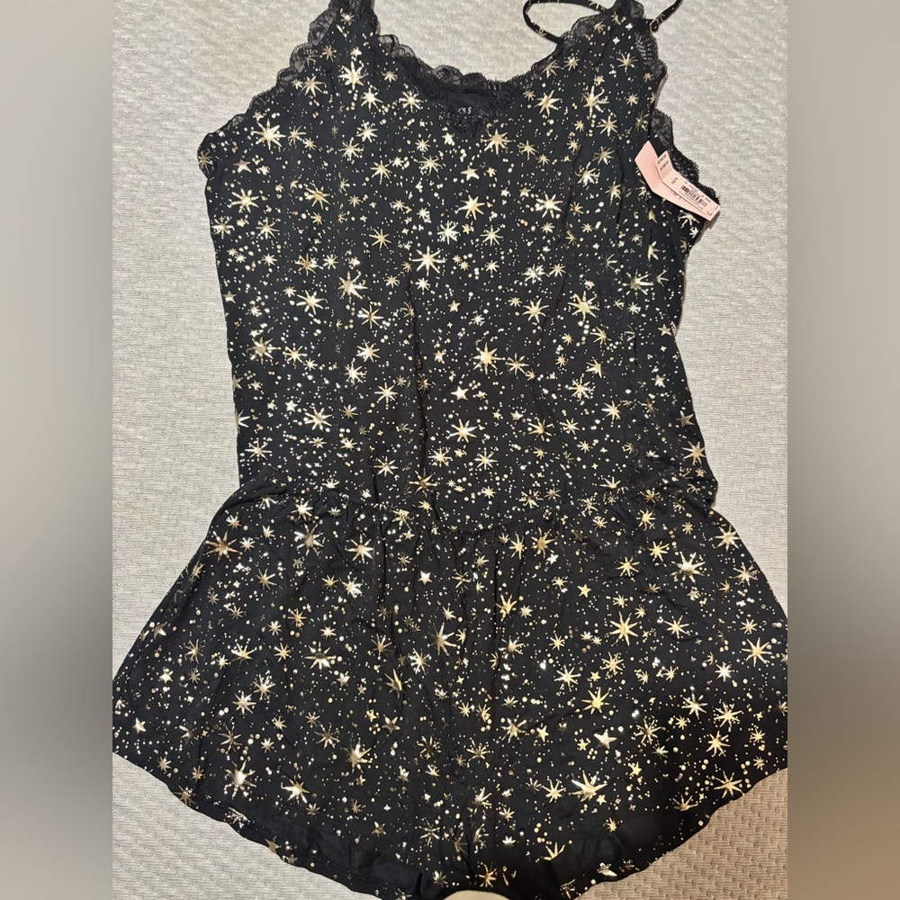 Victoria's Secret Black and Gold Star Pajama Set